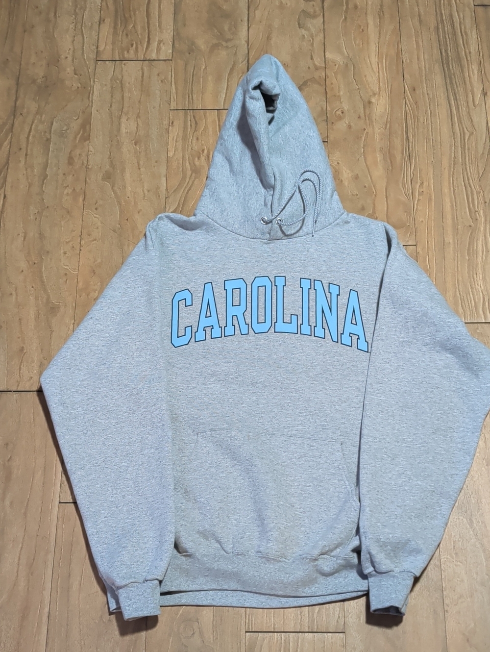 Champion Gray Hoodie with Light Blue Carolina Arch